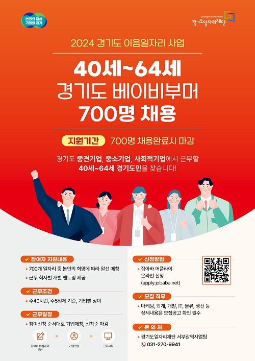 경기도․경기도일자리재단, 베이비부머 세대 구직자 700명 모집
